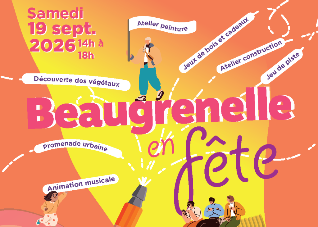 affiche de Beaugrenelle en fête représentant les métiers de dalle : peinture, jardinage, maintenance