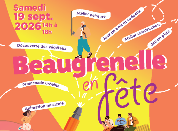 affiche de Beaugrenelle en fête représentant les métiers de dalle : peinture, jardinage, maintenance